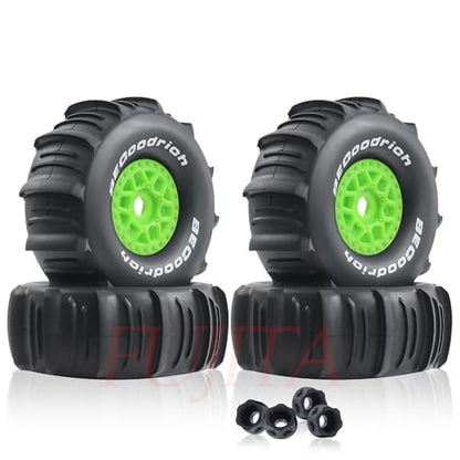 fujita 1/7 1/8 RC Off-Road Truck tyre Set Desert Beach Snow tyre 140mm OD for TRX UDR 85086-4 ARRMA Mojave EXB YK4072 4073 YKDF7 TB7 /17mm hex (Green) - color: Green