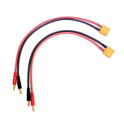 FLY RC 2 Pack XT90 Charging Cable XT90 to 4.0mm Banana Connector Adapter Charger Wire 30cm 11.8inch 12awg Lipo Battery Charge Lead for FPV RC Power Supply - style: XT90 charging cable
