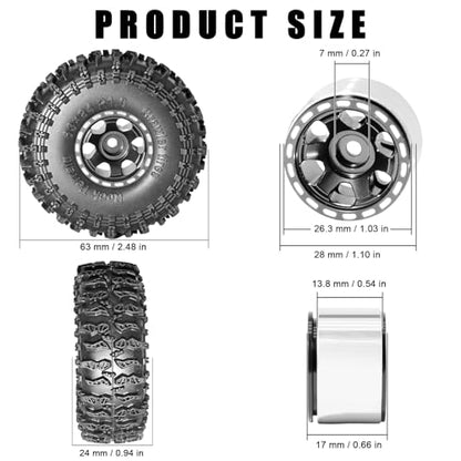 1.0 Beadlock Wheel Soft Tire Set RC Upgrade Part for Traxxas 1/18 TRX4M 1/24 RC Crawlers car Axial SCX24 FMS FCX24 Gladiator Bronco C10 JLU Deadbolt B17 Upgrade.(4Pcs/Set) - color: Black