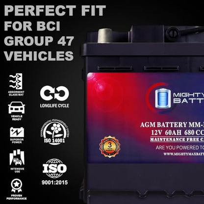 Mighty Max Battery MM-H5 Start and Stop Car BCI Group Size 47 12V 60 AH, 100RC, 680 CCA Rechargeable AGM Car Battery - style: Group 47