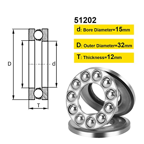 Thrust Ball Bearings, 4pcs 51202 Plane Axial Ball Bearing 3-in-1, 15mm x 32mm x 12mm Chrome Steel ABEC3 Single Row Roller - size: 51202 15mm x 32mm x 12mm