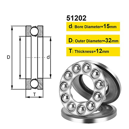 Thrust Ball Bearings, 4pcs 51202 Plane Axial Ball Bearing 3-in-1, 15mm x 32mm x 12mm Chrome Steel ABEC3 Single Row Roller - size: 51202 15mm x 32mm x 12mm