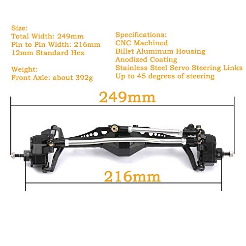1/10 RC Car Aluminum Alloy Front Portal Axle Assemble for Capra 1.9 UTB AXI03004 RC Crawler Upgrades (Black) - color: Black