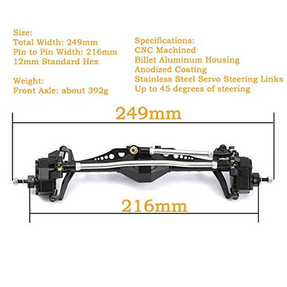 1/10 RC Car Aluminum Alloy Front Portal Axle Assemble for Capra 1.9 UTB AXI03004 RC Crawler Upgrades (Black) - color: Black