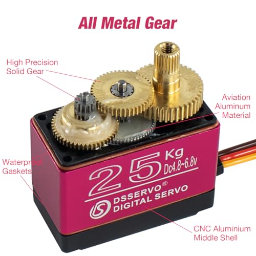 DS3225 25kg RC Servo High Torque Full Metal Gears Waterproof Digital Servo Compatible with 1/8, 1/10 RC Cars/Robots/Trucks(Control Angle 270°)