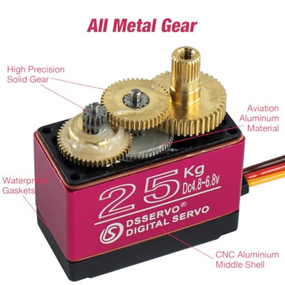 DS3225 25kg RC Servo High Torque Full Metal Gears Waterproof Digital Servo Compatible with 1/8, 1/10 RC Cars/Robots/Trucks(Control Angle 270°)