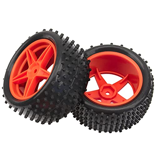 4Pack HIRCQOO OD 88mm/3.46" Front & Rear Rubber Plastic Wheel Rims Tires 12mm Hex Hub Compatible with Redcat Tornado Shockwave HPI HSP ExceedRC Kyosho 1/10 Scale Off Road Buggy (Orange) - color: Orange