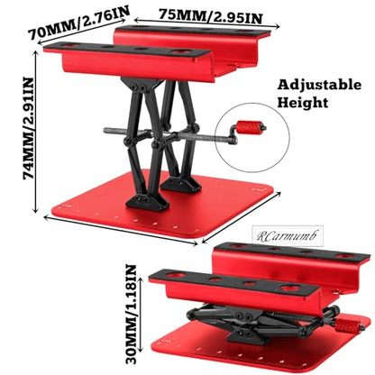 2-Pack RC Work Stand Bundle for 1/18 1/24 1/30 1/32 TRX4M K10 SCX24 FCX24 K5 AX24 SCX30 Ascent-32, 360° Rotating Display Stand & Height Adjustable Lift Table w/ 4 Pcs Jack Stands,Red w/Red - color: Red(1set)