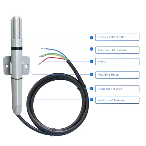 Tzone RS485 Temperature Sensor Modbus RTU Temp Humidity Transmitter Analog | Industrial rs485 temperature probe,for Farm Greenhouse HVAC Air Environment PLC Room,THT02 modbus temp sensor(-40℃ to 125℃) - style: THT02 RS485 Output