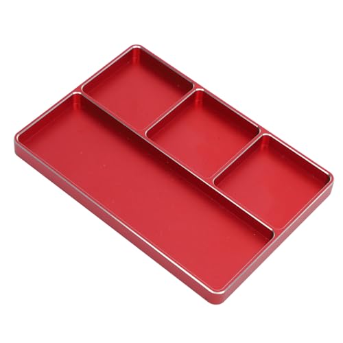 RC Repair Screw Tray, Aluminum Alloy 4 Grids Screw Tray with Magnetic Pad for 1/10 1/8 RC Car Airplanes Helicopters, Durable Tool Tray for Model Screws and Small Parts (Red) - color: Red
