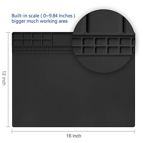 Handook Silicone Soldering Mat, Repair Mat, 16 x 12 Inch, Black | Heat Resistant 932°F, For Cellphone, Computer, PCB Board, Watch, Electronic Repair Mat, For Soldering Station Iron Gun - color: Black