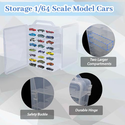 Ngdiluxury Double Sided Storage Case for Hot Wheels Storage with Carrying Handle, Portable 1/64 Scale Toy Cars Storage Box Compatible with 46 Matchbox Hot Wheels Storage, Case Only (1 Pack)