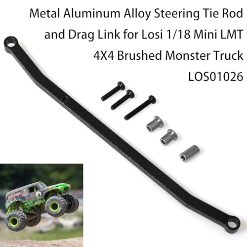 Steering Tie Rod and Drag Link Aluminum for Losi 1/18 Mini LMT 4X4 Brushed Monster Truck，Replacement for LOS211051 Upgrade Parts Fix Link Steering Rod for Losi - LOS01026 1/18 Mini LMT Monster (Black) - color: Black