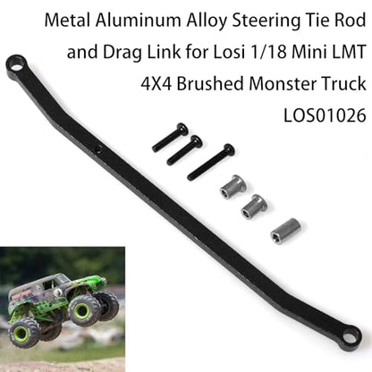 Steering Tie Rod and Drag Link Aluminum for Losi 1/18 Mini LMT 4X4 Brushed Monster Truck，Replacement for LOS211051 Upgrade Parts Fix Link Steering Rod for Losi - LOS01026 1/18 Mini LMT Monster (Black) - color: Black