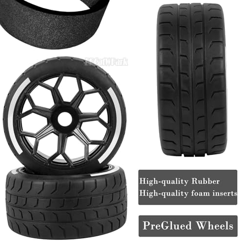 RC Highway Tires Wheel for 1/8 Typhon 6s BLX,1/7 Infraction 6S BLX,Limitless,4PCS RC Drift Tires Rubber RC Highway Wheel,Black - color: Black - (Highway Tires)