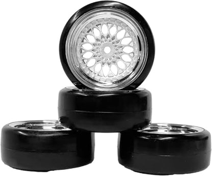 1/10 Drift Wheels Tires Set,AMZSTAR 4PCS 63mm RC Hard Tyre with Plastic Wheel Rims 12mm Hex for 1/10 RC On Road Racing Touring Drifting Car for Tamiya TT01 HSP HPI Kyosho (Silver,Offset:3mm) - color: Silver,offset:3mm