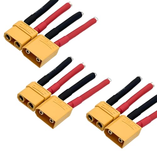 3 Pairs XT90 Pigtail,XT90 Wire XT90 Plug Male and Female Connector | with 5cm 10AWG Silicone Wire for RC Lipo Battery FPV Racing Drone - size: 10AWG XT90