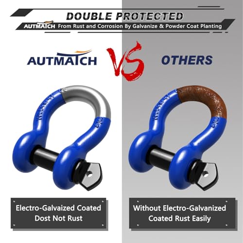 AUTMATCH 3/4" D Ring Shackles (2-Pack) - 41,887 lbs Break Strength | Clevis Shackle with 7/8" Pin & Isolator Washer Kit for Tow Strap, Winch, Towing & Off-Road Vehicle Recovery, Blue & Black - color: Blue & Black
