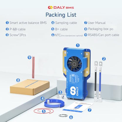 DALY Smart BMS 24V-72V 60A Built-in 1A Active Balancer | Bluetooth App Monitoring. 8S-24S LiFePO4 Li-ion LTO Support. Designed for E-Bikes, Golf Carts, RVs, Solar Systems - style: 60A 8-24S BT