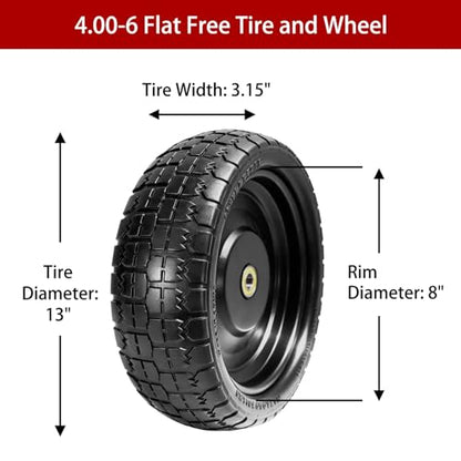 13" Flat Free Tires Compatible with Gorilla Carts,4.00-6 Solid Rubber Wheels with 5/8"Bearings,2.1"Offset Hub for Wagon Tire,Trailer Tire,Wagon Wheel Replacement,13 Trailer Tire Wheel(2-Pack) - size: 2pcs