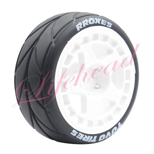 Lifehead 65mm On Road Rubber Tires& Wheels Rims 12mm Hex Hub for HPI Ken Block's Tamiya XV01 TT01 TT02B Kyosho FAZER MK2 Lc Racing PTG HSP RGT RC 3RACING D5 1/10 RC Rally Car - color: White 1