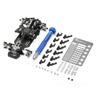 RC Car Frame, 1/24 1/28 TG Racing Carbon Fiber Assembled Mini Rear Drive RWD Drift Racing Car Frame Body Kit with Tools DIY Parts (Black) - color: H.black