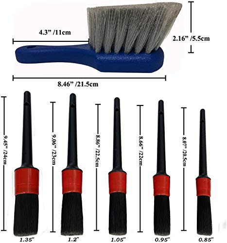 Car Wash Brush with Long Handle, Car Detailing Kit, Wheel Brush 7 Packs | Wheel Cleaner Brush, 17 In Long Wheel Brush, Soft Cleaning Tire Brush, 5 Car Detailing Brush Set (Red & Blue) - color: Red