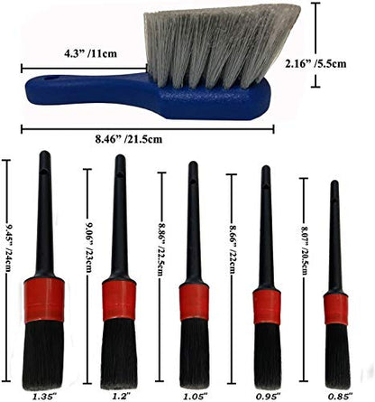 Car Wash Brush with Long Handle, Car Detailing Kit, Wheel Brush 7 Packs | Wheel Cleaner Brush, 17 In Long Wheel Brush, Soft Cleaning Tire Brush, 5 Car Detailing Brush Set (Red & Blue) - color: Red