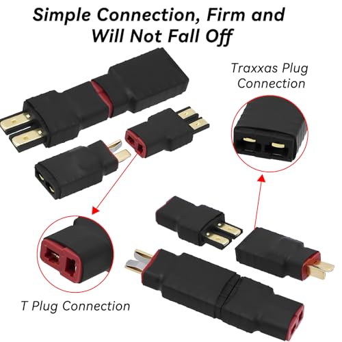 Deans T Plug Connector to Traxxas Battery Adapter Male Female - 6 PCS RC Battery Connector Adapter No Wires for RC Car Lipo NiMH Batteries Connectors Airplane Truck Boat Quadcopter