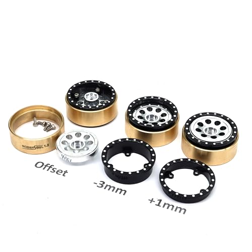 1.3 Beadlock Wheels 43g/rim Brass Weight 4-Pack Fits TRX4M SCX24 | adjustable offset black & silver wheel with 7mm hex hub, For 1/18 TRX4M High Trail & 1/24 micro RC crawlers Upgrades - color: Black & Silver