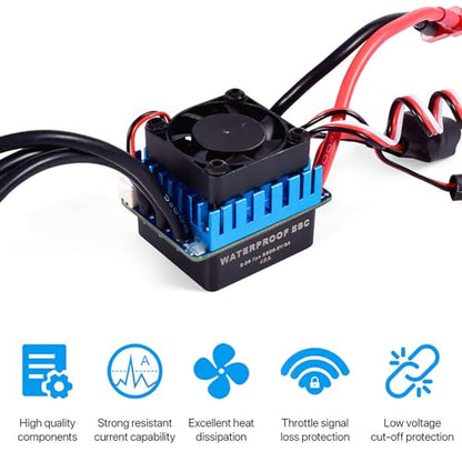 RC 45A Waterproof ESC with Sensorless Brushless Motor Compatible for WLtoys 144010 124016 124019 1/12 RC Car