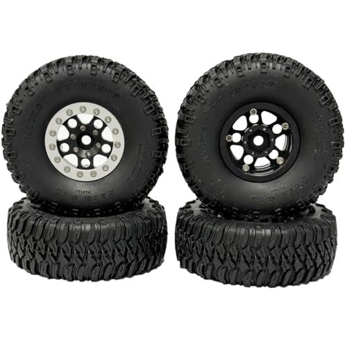 4PCS 1.55 Inch Aluminum Alloy 5Spoke Beadlock Wheel Rim Tyre and 95mm Rubber Tires Set for 1/10 RC Rock Crawler Car Upgrade Parts for Tamiya Axial AX90069 D90 TF2 CC01 LC70 (Black Silver) - color: Black Silver