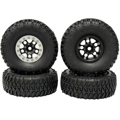 4PCS 1.55 Inch Aluminum Alloy 5Spoke Beadlock Wheel Rim Tyre and 95mm Rubber Tires Set for 1/10 RC Rock Crawler Car Upgrade Parts for Tamiya Axial AX90069 D90 TF2 CC01 LC70 (Black Silver) - color: Black Silver