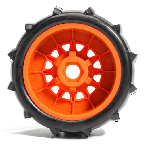 Pre-Glued Sand & Snow Paddle Wheel & Tire Set for 1/10 RC Truck Fits Slash, Arrma Fury/Senton, Tekno SCT410, HSP 94155, 117 x 45.5 mm, 12/14/17 mm Hex, 4 pcs, Orange - color: Orange