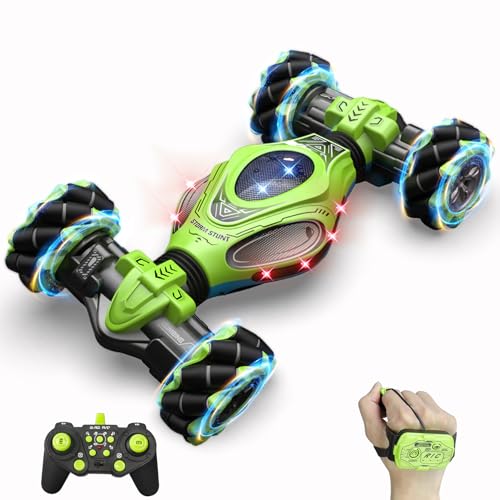 RC Cars,1:12 Gesture Sensing Stunt Car Toys for Boys Girls 6-12 Year Old, 4WD Hand Remote Control Toy 360° Rotate Transform Off-Road Drift with Lights Sound, Birthday Xmas Gifts for Kids - style: 1:12 Green Blue