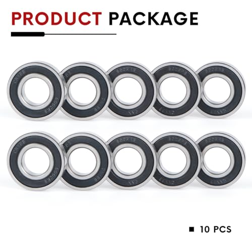10 PCS 6002-2RS Double Rubber Sealed Deep Groove Ball Bearings 15x32x9mm, Deep Groove Ball Bearing ABCE-3 Pre-Lubricated, Chromium Bearing Steel (6002-2RS, 10) - size: 6002-2RS