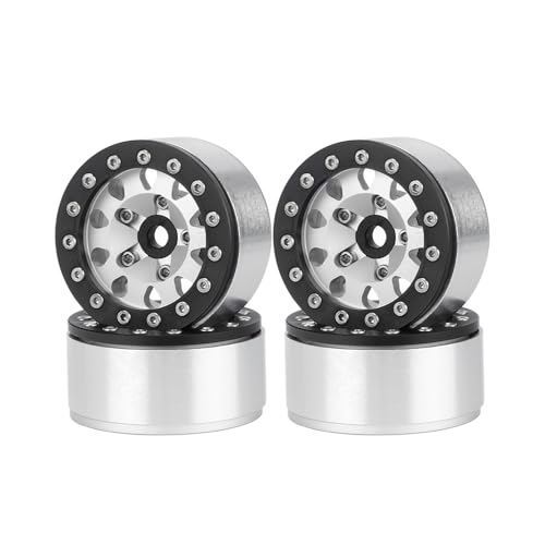 4PCS 1.55 Inch Aluminum Alloy Metal Beadlock Wheel Rim Hubs Replacement Accessory for AX90069 D90 TF2 CC01 Tamiya 1/10 RC Crawler Car Upgrade Parts(10Holes-Black Silver) - color: 10holes-black Silver