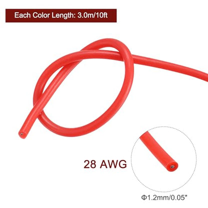 MECCANIXITY 28 Gauge Wire Silicone Wire 28AWG Electrical Wire Stranded Wire Tinned Copper Wire High Temp Hookup Wire 6 Color 3.0m/10ft for Car Model Electric Appliances 6pcs - size: 28AWG, 10ft