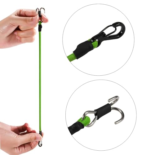 2pcs 280mm Elastic Strap Escape Rope Kinetic Winch Strap with Rescue Trailer Hook for 1/18 1/24 RC Crawler Car TRX4M High Trail SCX24 FCX24 (Green) - color: Green