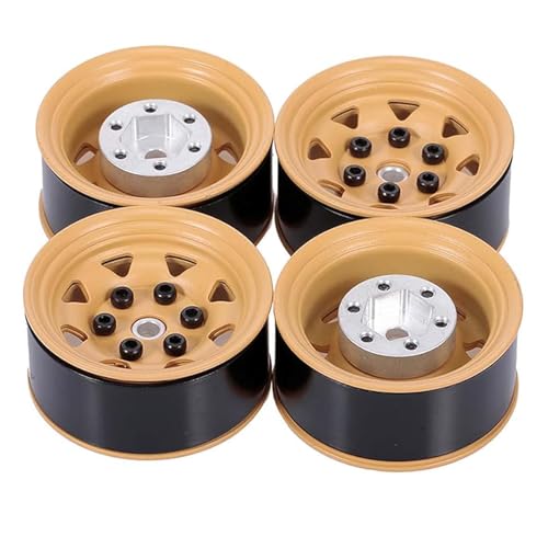 4PCS 1.55 inch Metal Beadlock Wheel Hub RC Car Aluminum Alloy Wheel Rim Compatible with 1/10 RC Crawler Car Model D90 TF2 Tamiya CC01 CC02 LC70 LC80 (Yellow) - color: Yellow