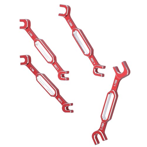 4PCS RC Turnbuckle Wrench, Turnbuckle Nut Ball Joint Remover Aluminum Alloy RC Repair Tool Set with 3.0 3.2 3.5 3.7 4.0 5.0 5.5 6.0mm (Red)