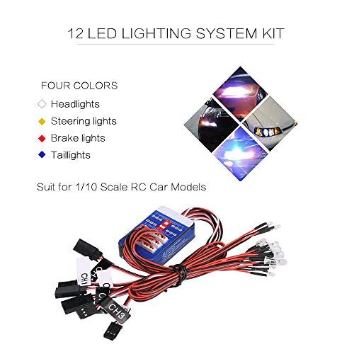 Goolsky 12 LED Lighting System Kit Steering Brake Smart Simulation Flash Lights for 1/10 Scale Models RC Car Yokomo Tamiya HSP HPI AXIAL RC4WD Traxxas