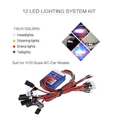 Goolsky 12 LED Lighting System Kit Steering Brake Smart Simulation Flash Lights for 1/10 Scale Models RC Car Yokomo Tamiya HSP HPI AXIAL RC4WD Traxxas