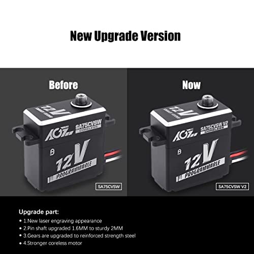 AGFRC SA75CVSW V2 45KG 12V Waterproof Servo for 1/8 RC Cars | 0.090Sec/60° @12V, Programmable, Coreless motor, Full Metal Gear, 180°, Fits 1/10 & 1/8 RC Cars/Trucks/Crawlers