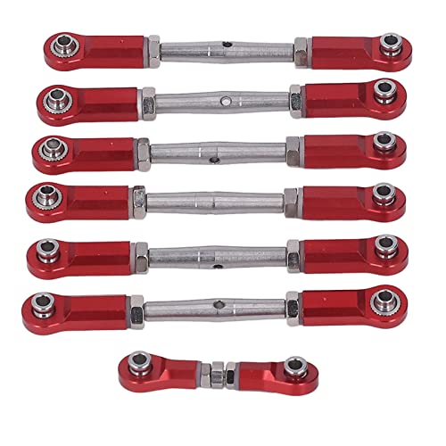 7PCS Adjustable Links Set for Slash Rustler - RC Accessories - 1/10 RC Car Adjustable Steering Linkage Kit with 87-103mm Links (Red) - color: Red