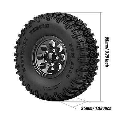 4Pcs 1.55 Inch Aluminum Beadlock Wheel Tires Rubber Tyre for 1/10 RC Crawler Car D90 TF2 Tamiya CC01 LC70 LC80(Black) - color: 95mm-black