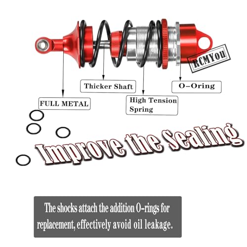 Shock Absorber Upgrades for 1/7 Felony 6S BLX,Infraction 6S BLX,Limitless Roller Speed Bash,4Pcs Front Rear RC Shocks Damper Parts,Adjustable Hop Ups,Replace #ARA330627,Red - color: Red