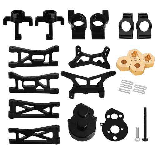 Aluminum Steering Knuckles, C Hubs Front Rear Shock Mount Suspension Arms Transmission Cover Wheel Hex for 1/24 Buggy Losi Micro-B Upgrade Set,8 Set (Black) - color: Black