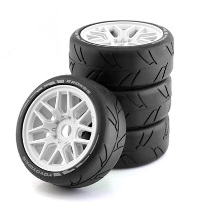 1/8 RC On Road Car Tires and Wheels Rims 17mm Hex 103mm Rubber Rally Tyres for 1:8 Scale RC On-Road Racing Car HPI WR8 HSP Hobao ARRMA Redcat Losi Kyosho VRX RC Rally Drift Car 4PCS (White) - color: White