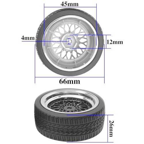 ShareGoo RC 1/10 On Road Tires & Wheel 12mm Hex Plastics Rims Compatible with Tamiya TT01 TT02 Kyosho Sakura D3 Traxxas 4Tec 2.0 1/10 RC On Road Racing & Touring Car (OD 66mm) - color: Od 66mm